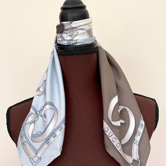 New Gucci Logo Color-Block Brown Blue Scarf with Gucci Gift Box - Picture 15 of 15